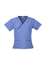 Load image into Gallery viewer, Ladies Contrast Crossover Scrubs Top