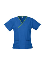 Load image into Gallery viewer, Ladies Contrast Crossover Scrubs Top