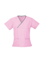 Load image into Gallery viewer, Ladies Contrast Crossover Scrubs Top
