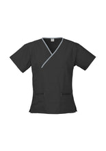 Load image into Gallery viewer, Ladies Contrast Crossover Scrubs Top
