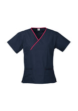 Load image into Gallery viewer, Ladies Contrast Crossover Scrubs Top
