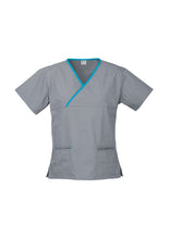 Load image into Gallery viewer, Ladies Contrast Crossover Scrubs Top
