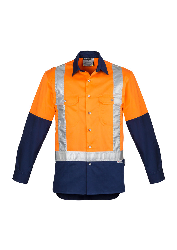 Mens Hi Vis Spliced Industrial Shirt - Shoulder Taped